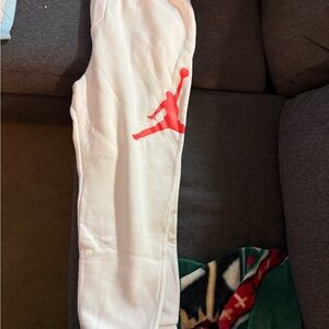 Jordan White Sweatpants with Red Logo